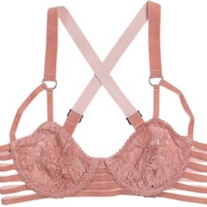 Lonely Lulu Strap Rose Pink Lace and Velvet Bra 30B